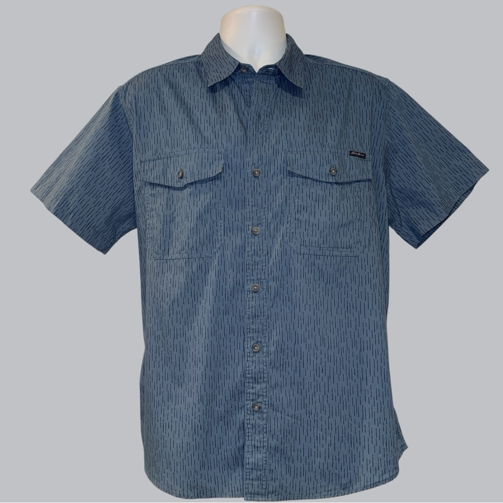 Eddie Bauer Guide Pro Short Sleeve Fishing Shirt Blue Patterned Men’s Size XL